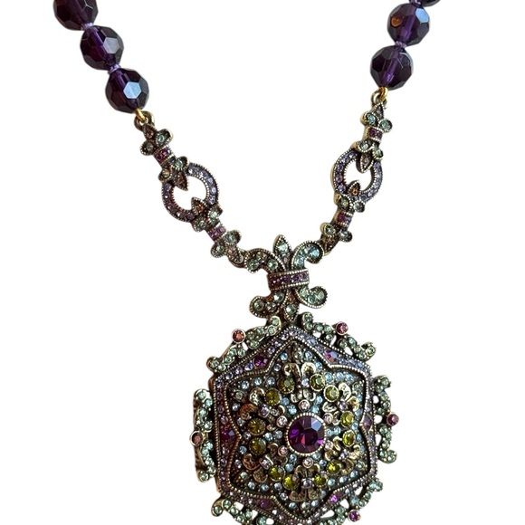 Lovely Retired Heidi Daus "Unforgettable Lavaliere" Locket Necklace rhinstones - Picture 5 of 9